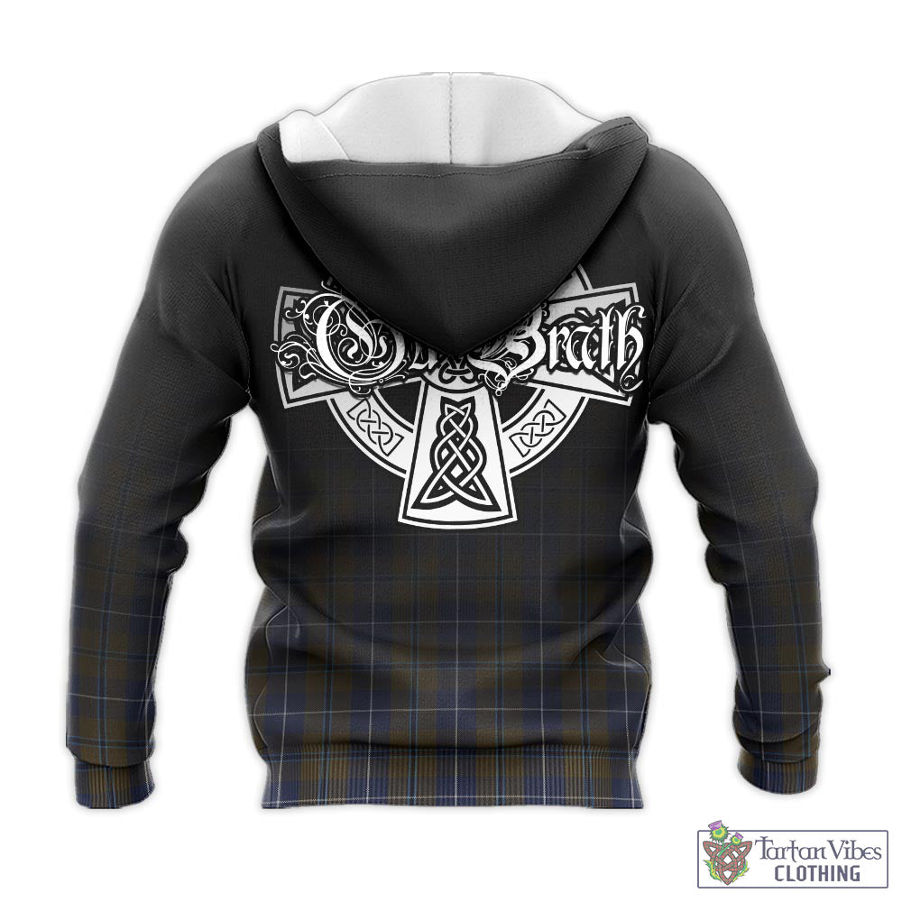 Tartan Vibes Clothing Douglas Brown Tartan Knitted Hoodie Featuring Alba Gu Brath Family Crest Celtic Inspired