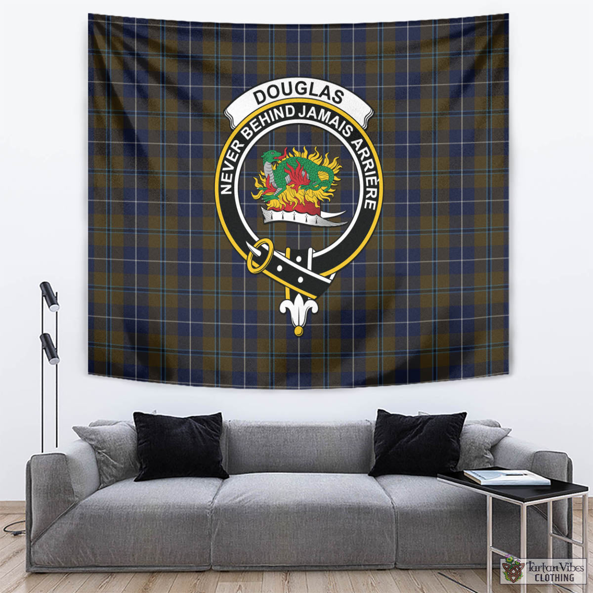 Tartan Vibes Clothing Douglas Brown Tartan Tapestry Wall Hanging and Home Decor for Room with Family Crest