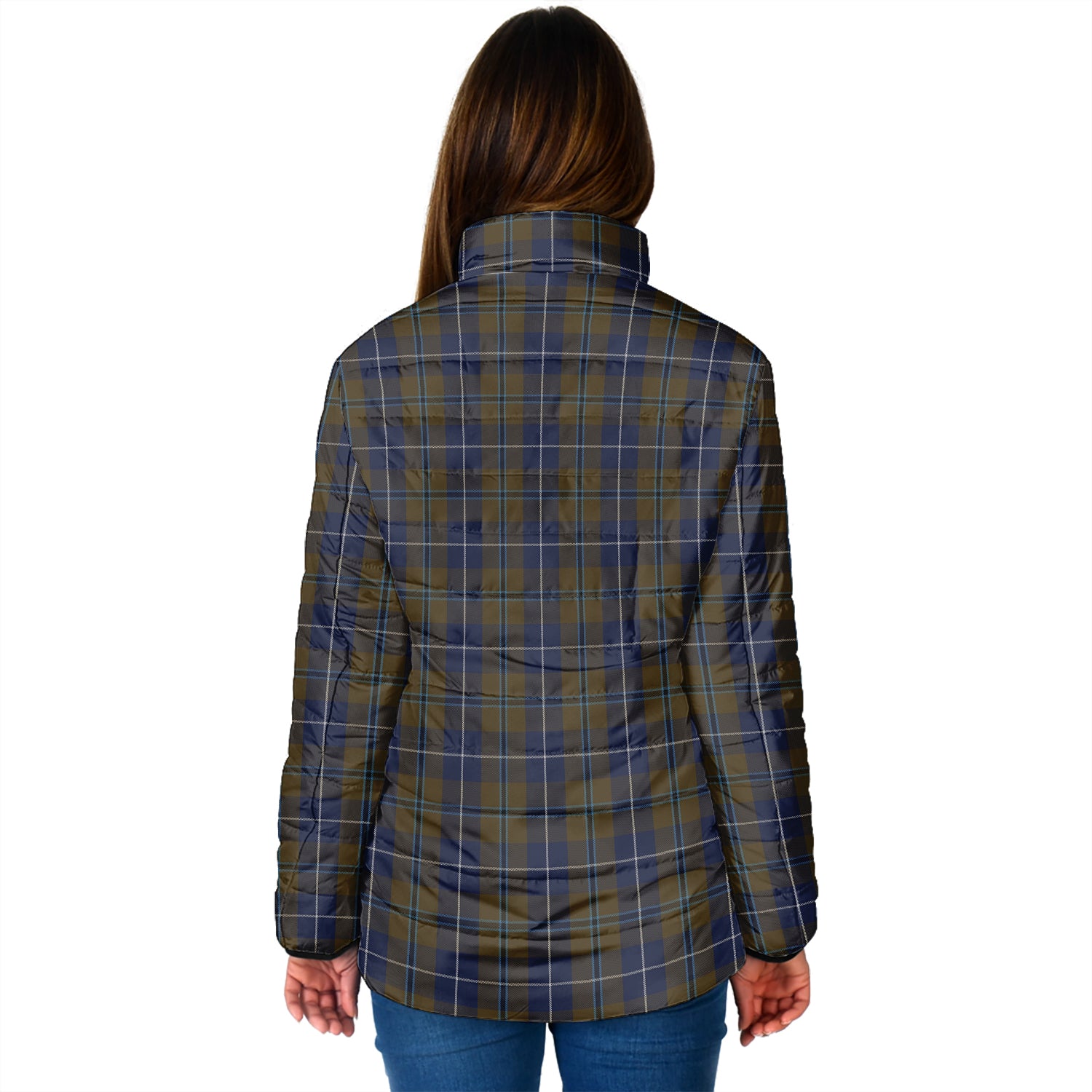 Douglas Brown Tartan Padded Jacket with Family Crest - Tartan Vibes Clothing