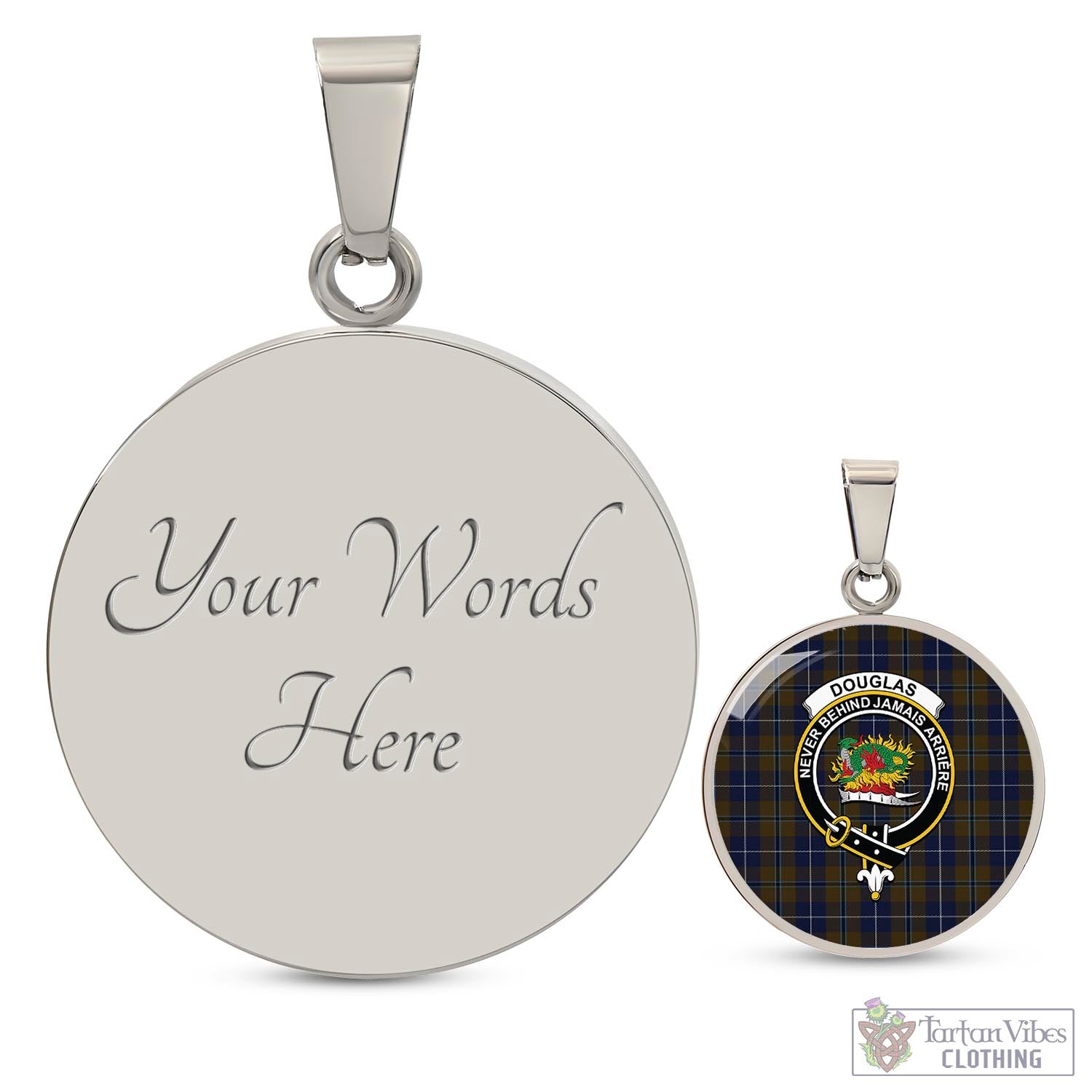 Tartan Vibes Clothing Douglas Brown Tartan Circle Necklace with Family Crest