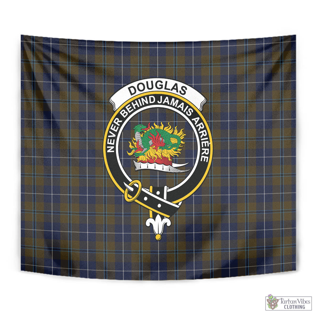 Tartan Vibes Clothing Douglas Brown Tartan Tapestry Wall Hanging and Home Decor for Room with Family Crest