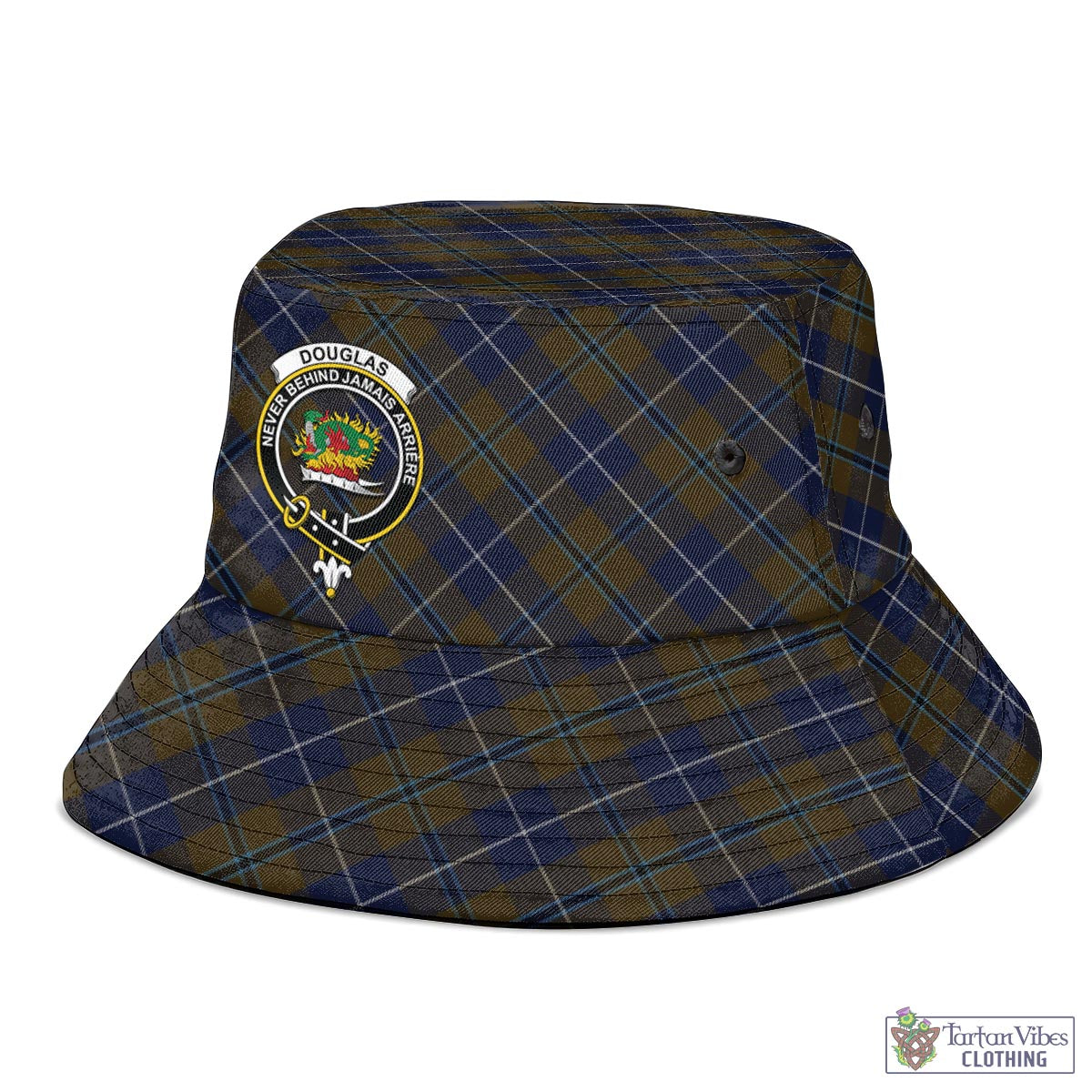 Tartan Vibes Clothing Douglas Brown Tartan Bucket Hat with Family Crest