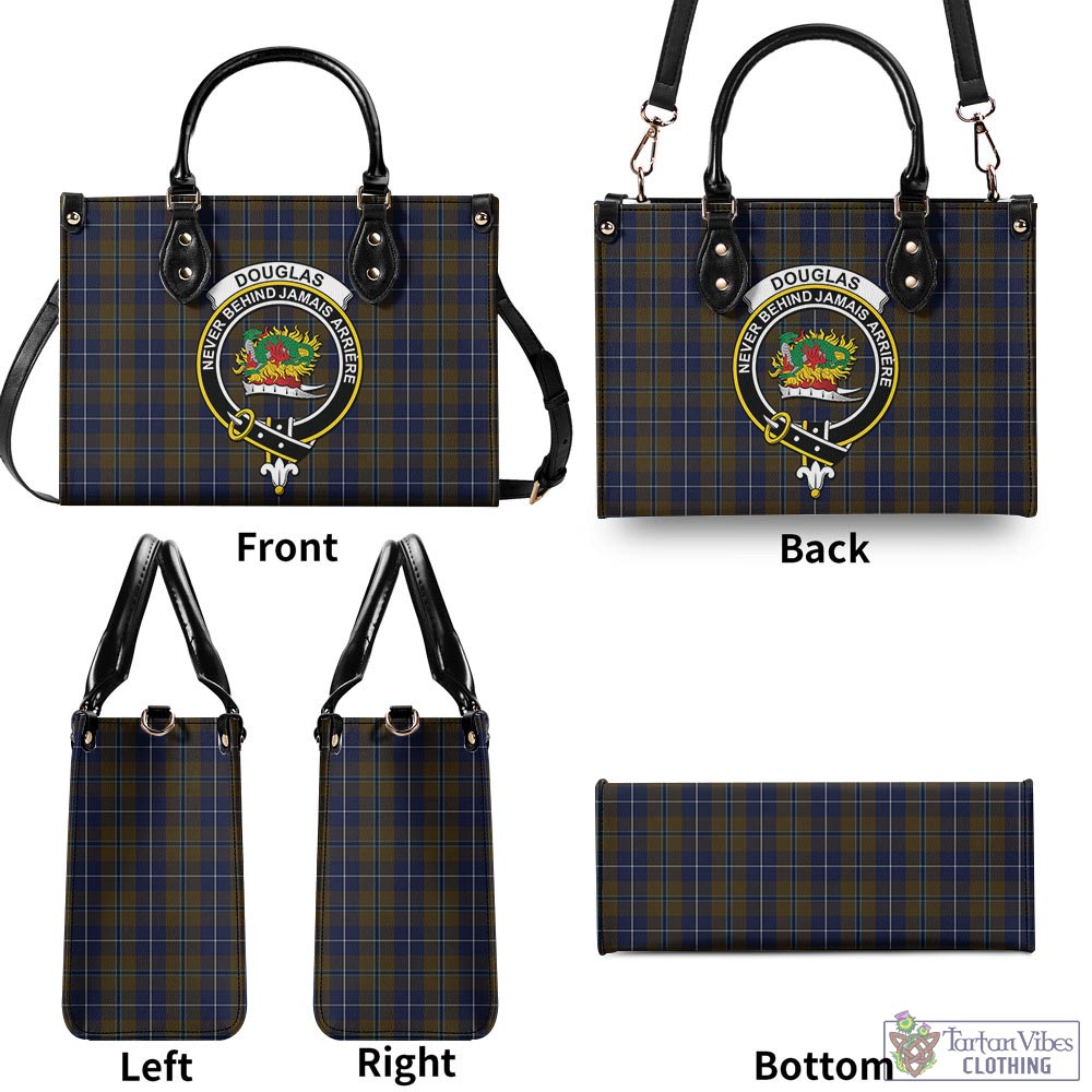 Tartan Vibes Clothing Douglas Brown Tartan Luxury Leather Handbags with Family Crest