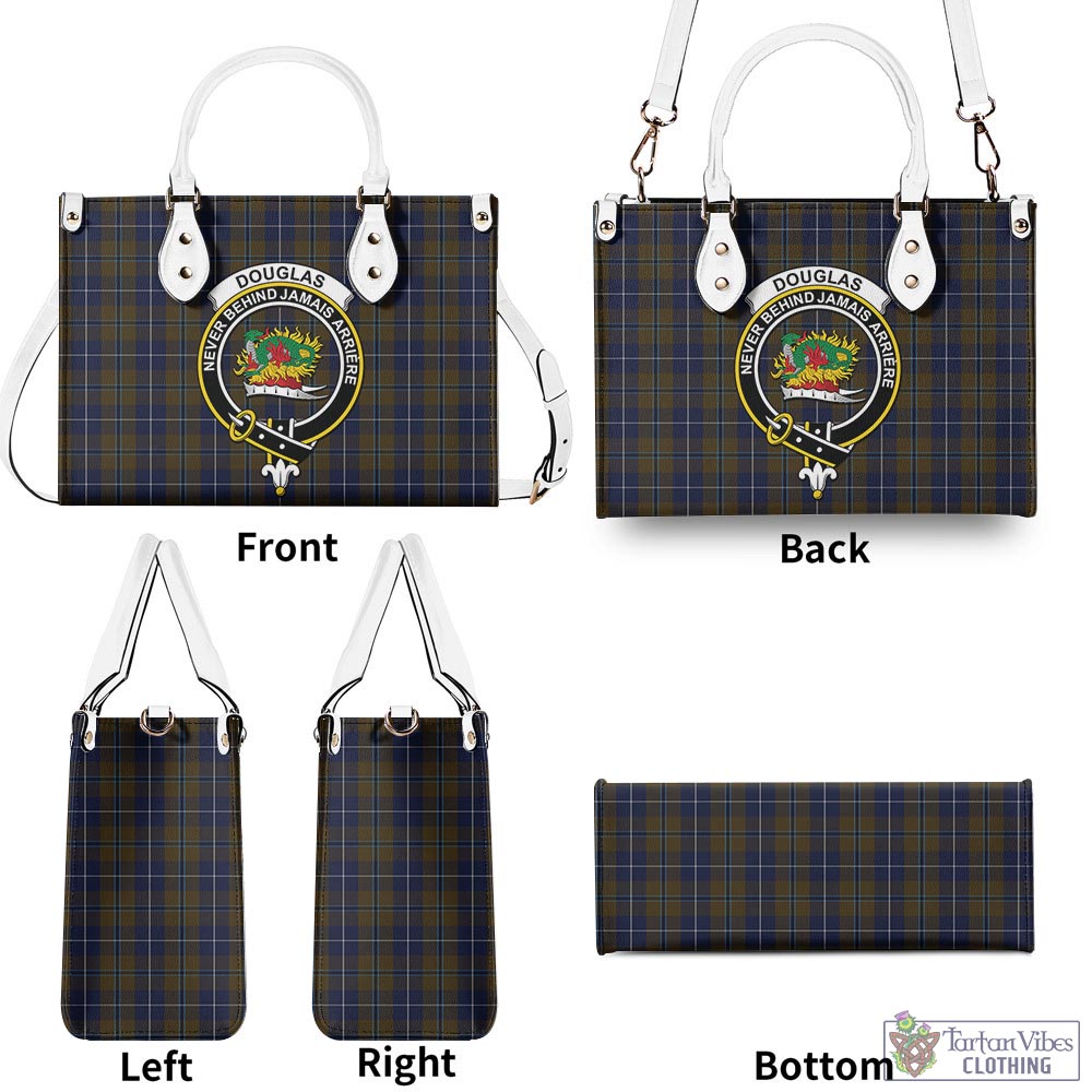 Tartan Vibes Clothing Douglas Brown Tartan Luxury Leather Handbags with Family Crest