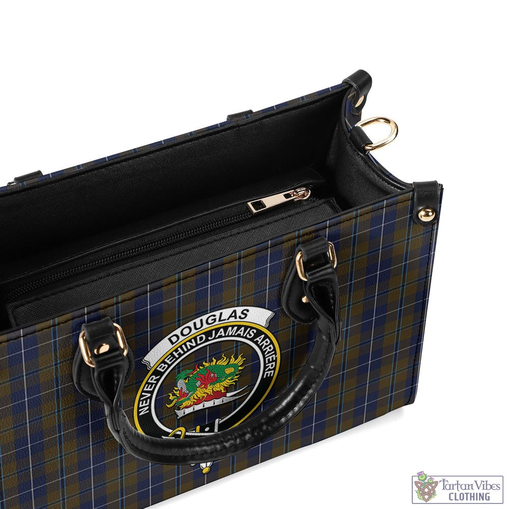 Tartan Vibes Clothing Douglas Brown Tartan Luxury Leather Handbags with Family Crest