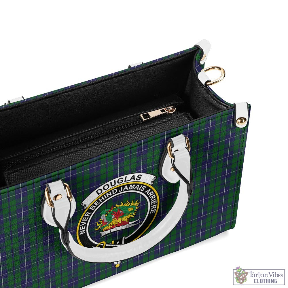 Tartan Vibes Clothing Douglas Green Tartan Luxury Leather Handbags with Family Crest