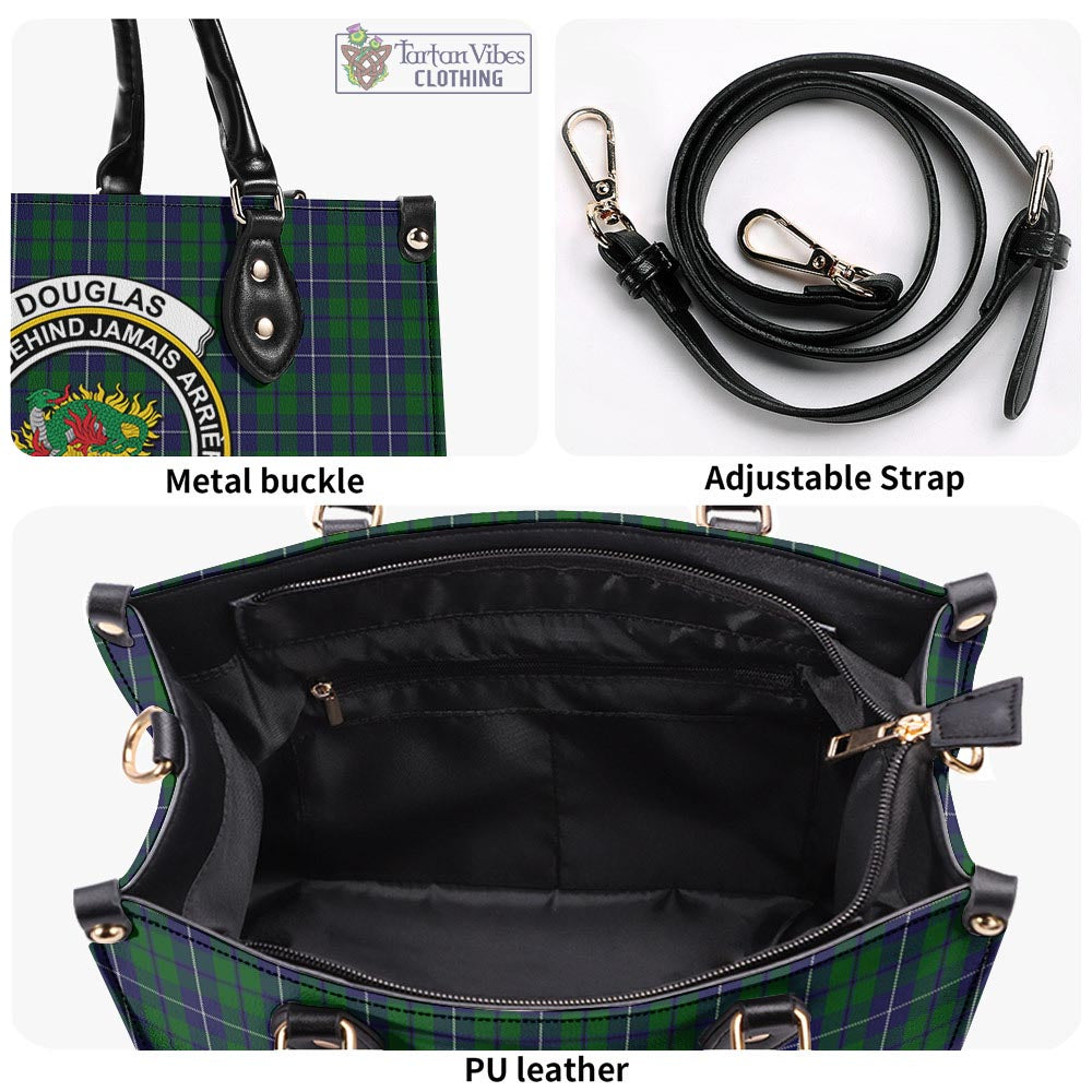 Tartan Vibes Clothing Douglas Green Tartan Luxury Leather Handbags with Family Crest