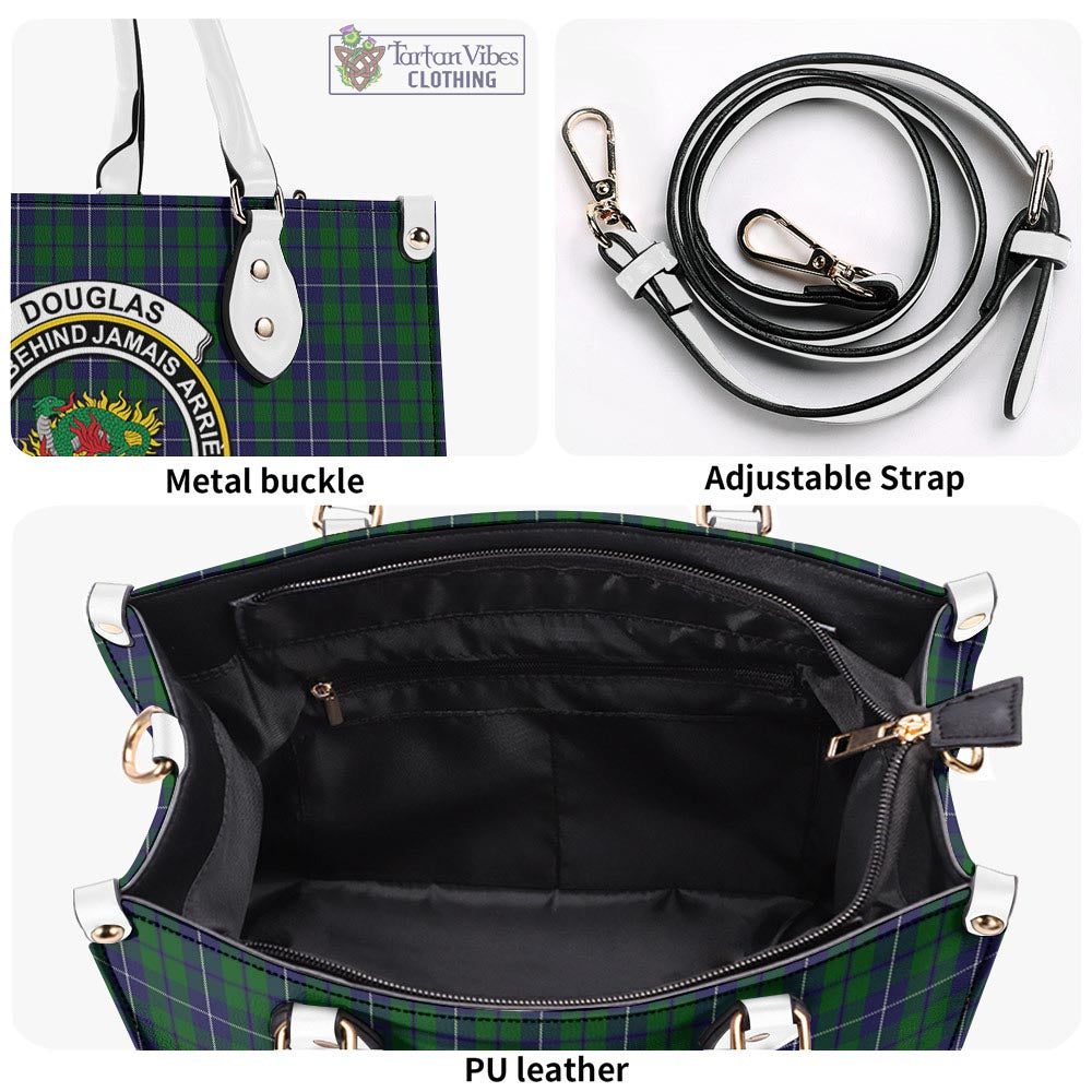 Tartan Vibes Clothing Douglas Green Tartan Luxury Leather Handbags with Family Crest