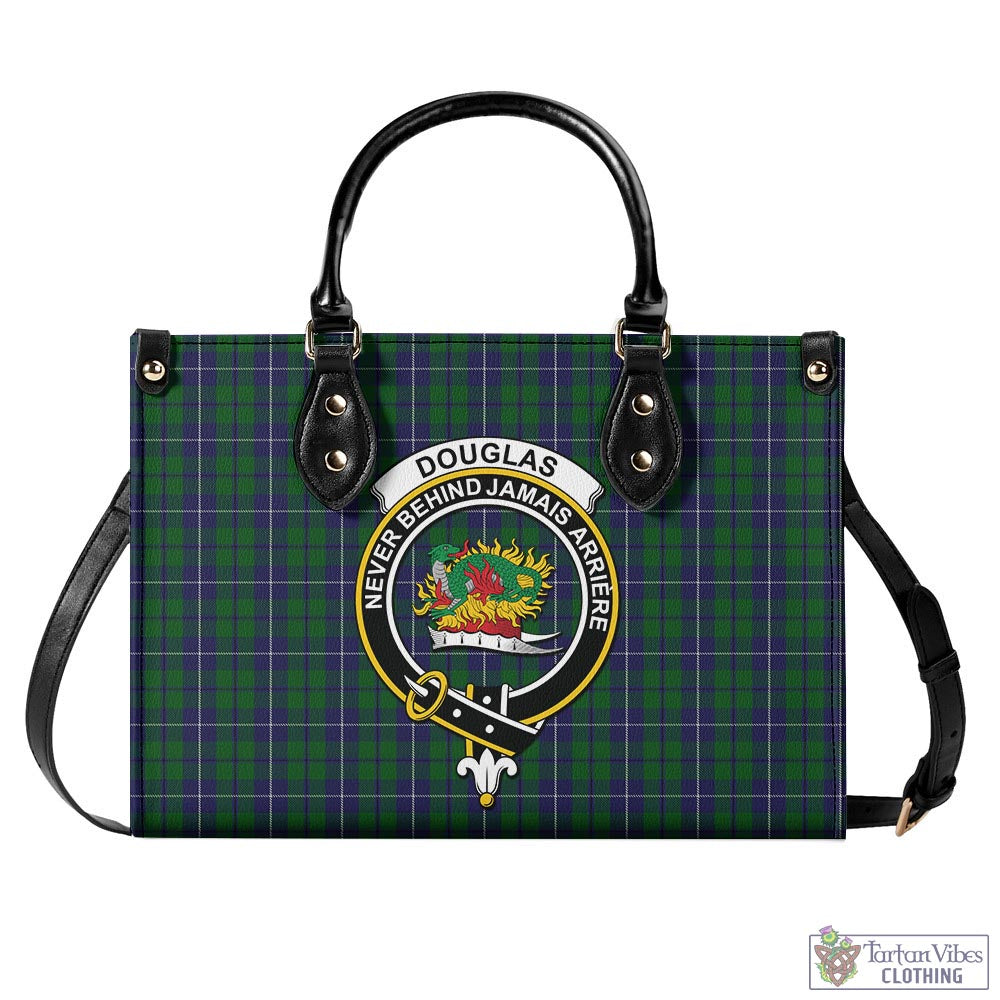 Tartan Vibes Clothing Douglas Green Tartan Luxury Leather Handbags with Family Crest