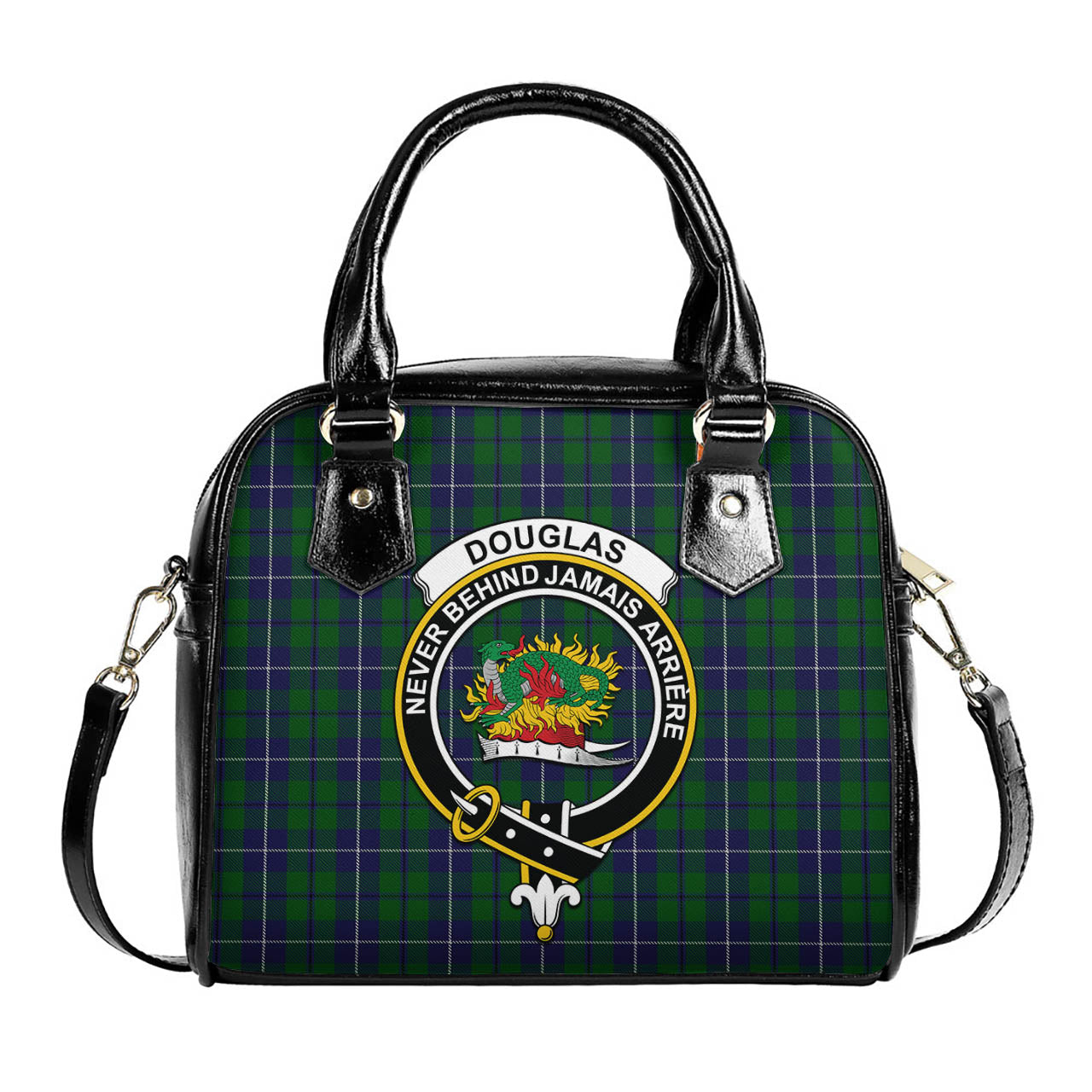 Douglas Green Tartan Shoulder Handbags with Family Crest One Size 6*25*22 cm - Tartanvibesclothing