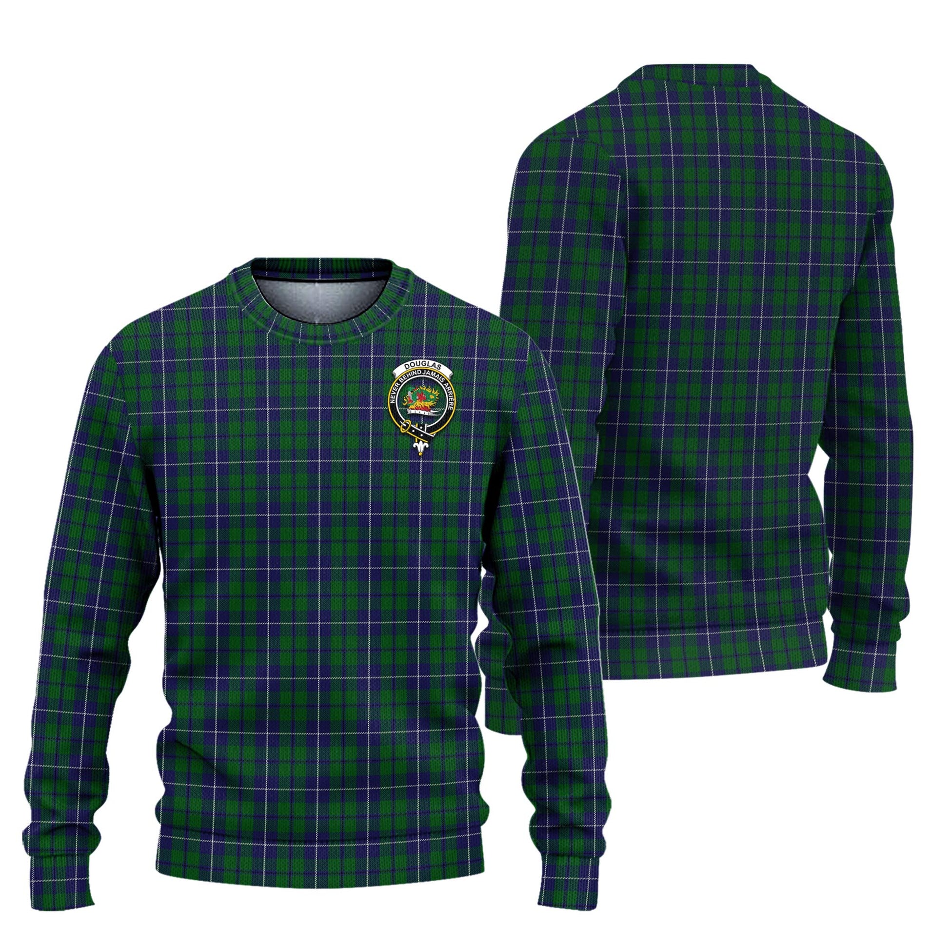 Douglas Green Tartan Knitted Sweater with Family Crest Unisex - Tartanvibesclothing