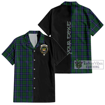 Douglas Green Tartan Short Sleeve Button Shirt with Family Crest and Half Of Me Style