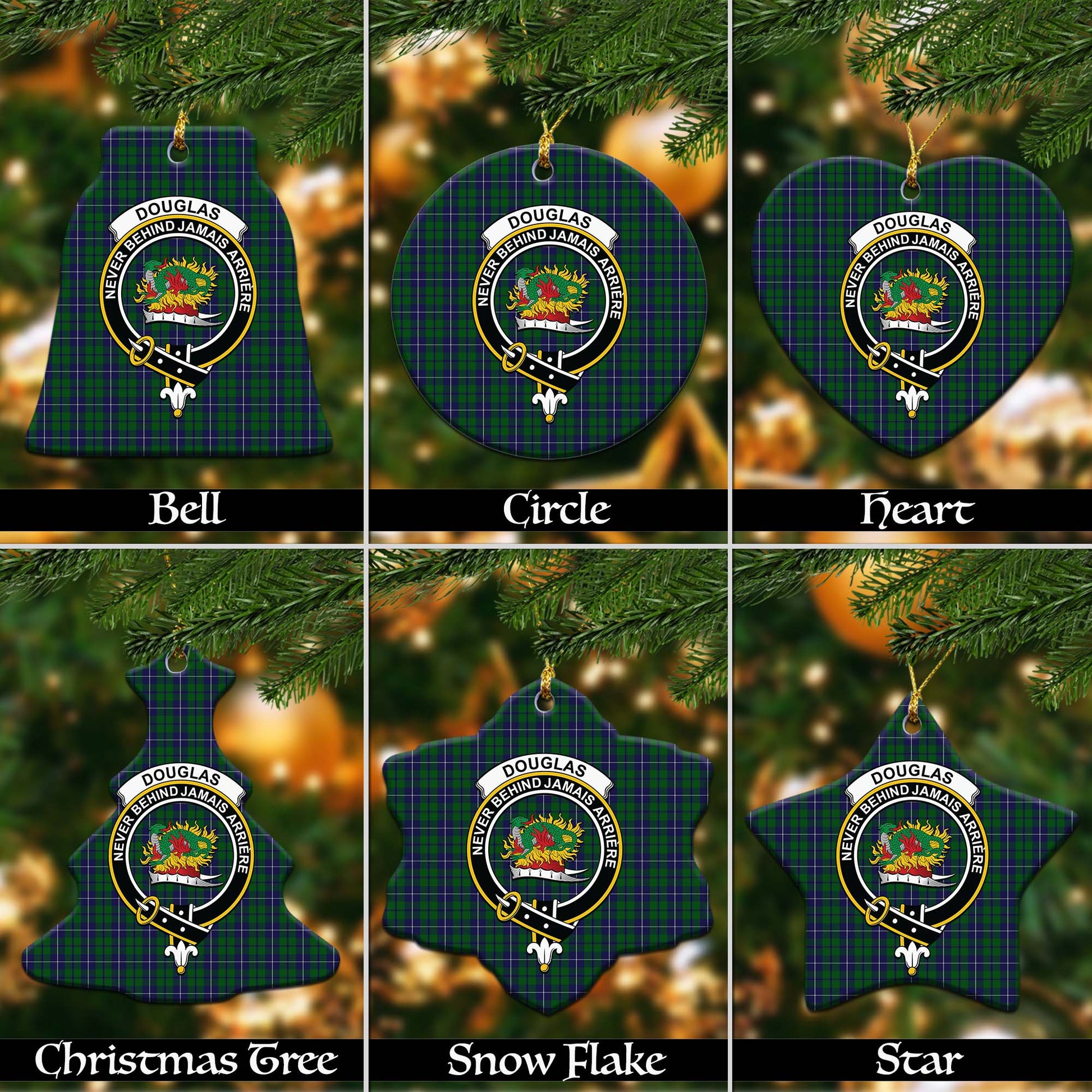 Douglas Green Tartan Christmas Ornaments with Family Crest - Tartanvibesclothing