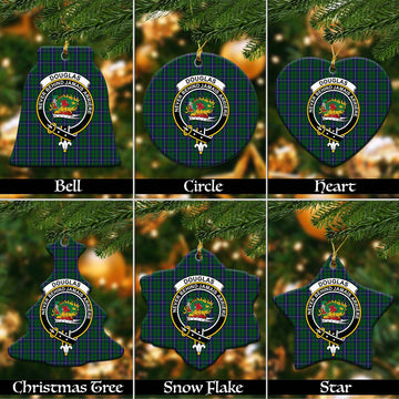 Douglas Green Tartan Christmas Ceramic Ornaments with Family Crest