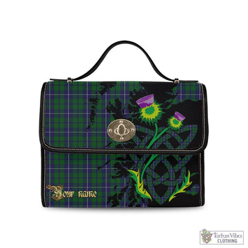 Douglas Green Tartan Waterproof Canvas Bag with Scotland Map and Thistle Celtic Accents