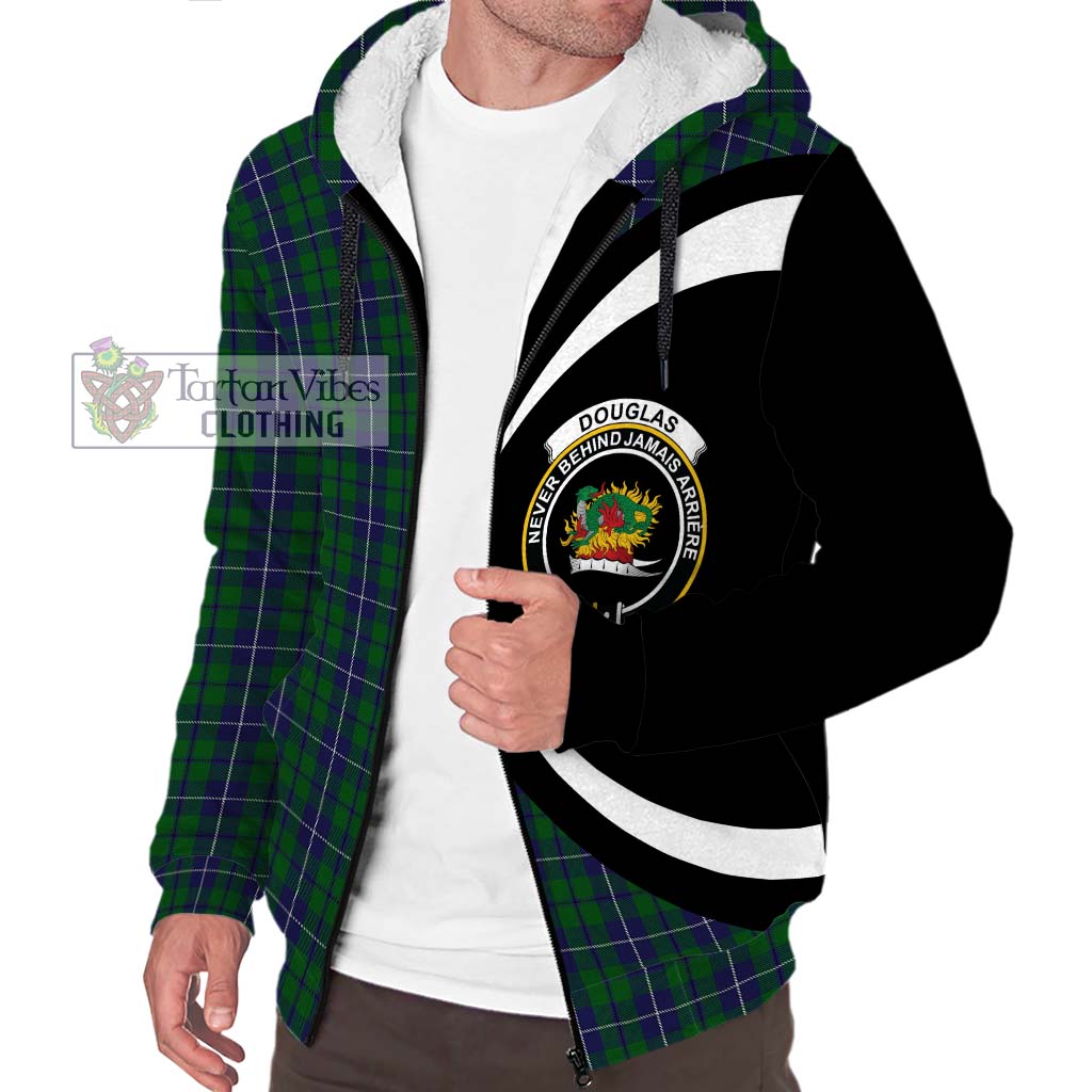 Douglas Green Tartan Sherpa Hoodie with Family Crest Circle Style Unisex S - Tartan Vibes Clothing