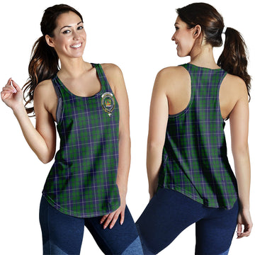 Douglas Green Tartan Women Racerback Tanks with Family Crest