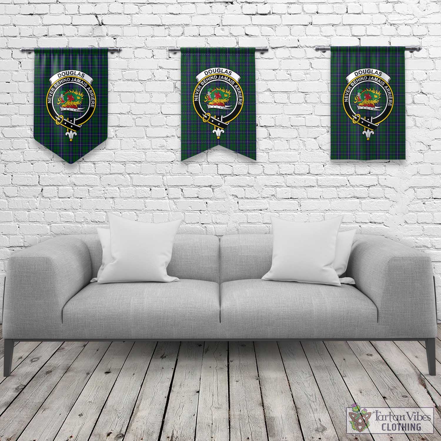 Tartan Vibes Clothing Douglas Green Tartan Gonfalon, Tartan Banner with Family Crest