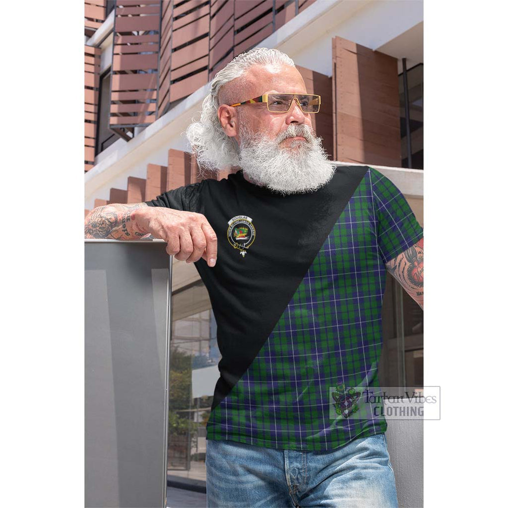 Tartan Vibes Clothing Douglas Green Tartan Cotton T-shirt with Family Crest and Military Logo Style