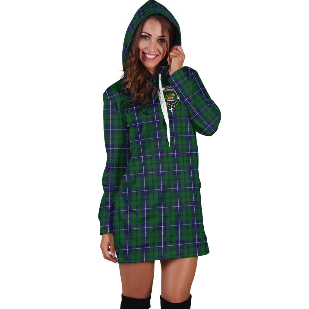 Douglas Green Tartan Hoodie Dress with Family Crest - Tartan Vibes Clothing