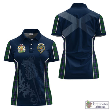 Douglas Green Tartan Women's Polo Shirt with Family Crest and Scottish Thistle Vibes Sport Style