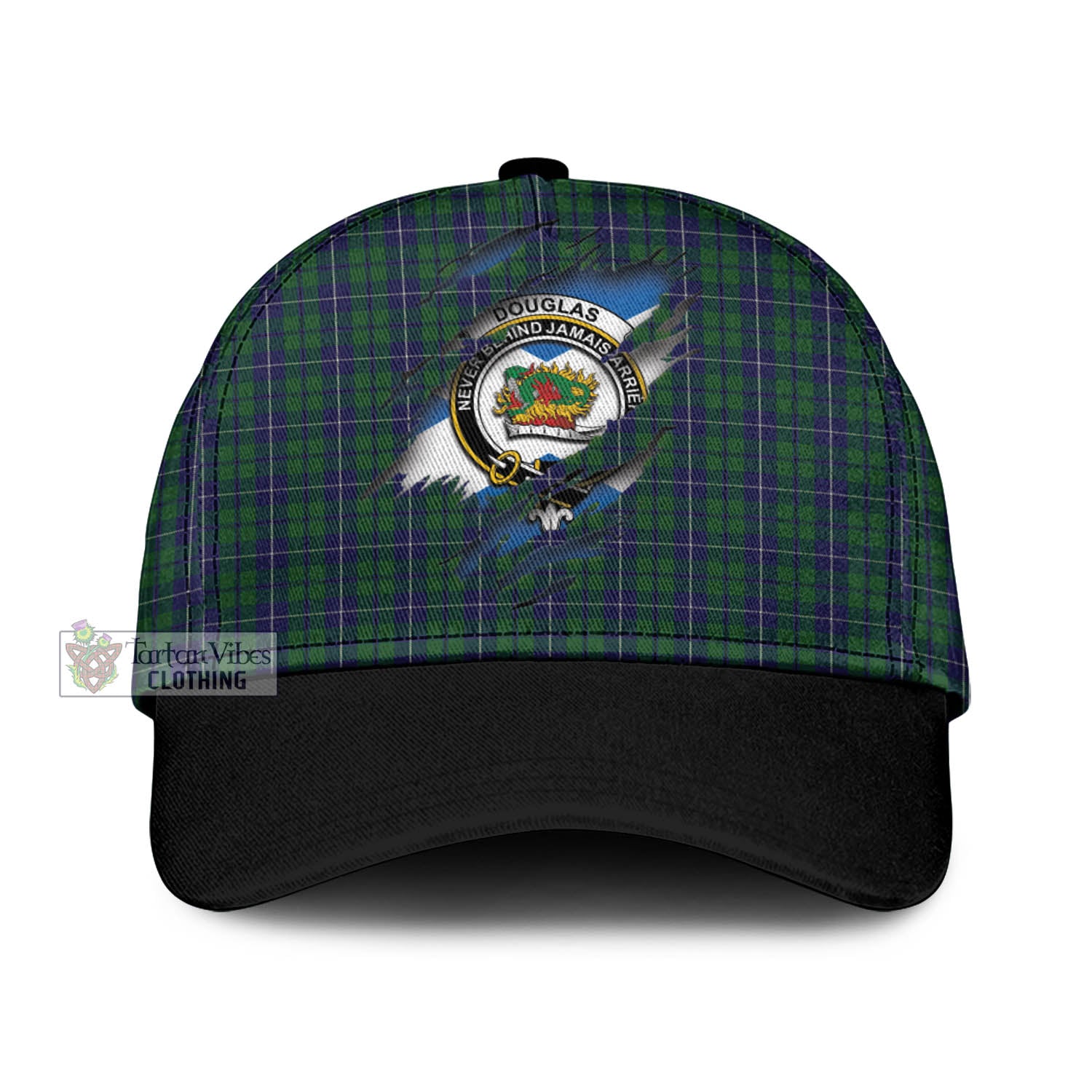 Tartan Vibes Clothing Douglas Green Tartan Classic Cap with Family Crest In Me Style