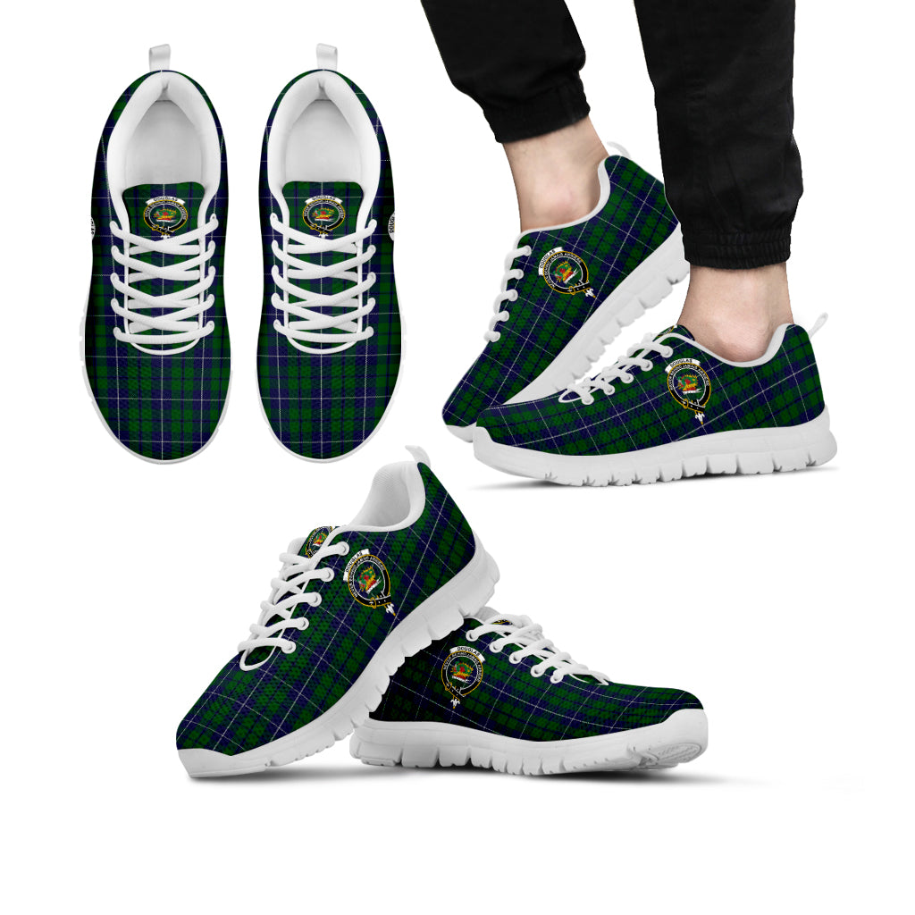 Douglas Green Tartan Sneakers with Family Crest Kid's Sneakers - Tartan Vibes Clothing