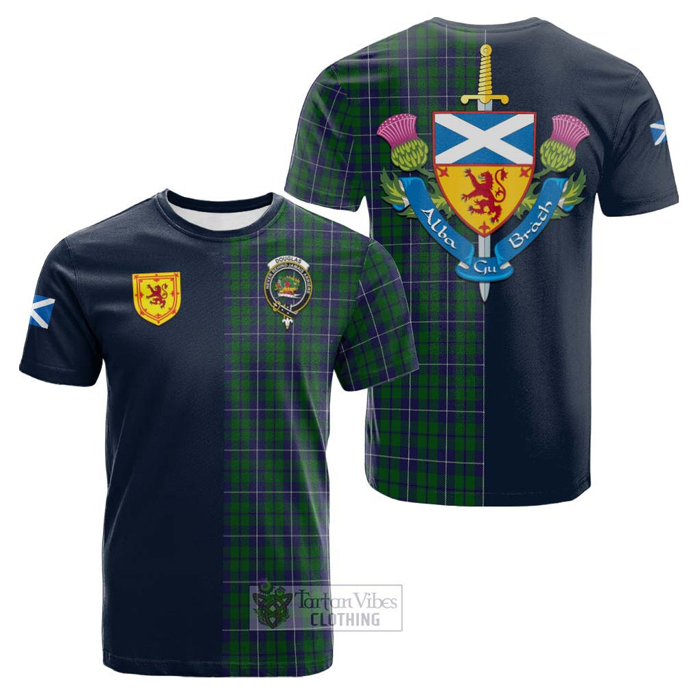 Tartan Vibes Clothing Douglas Green Tartan Cotton T-shirt with Scottish Lion Royal Arm Half Style