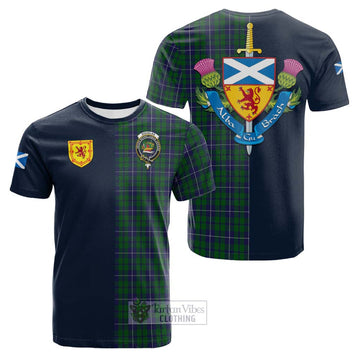 Douglas Green Tartan Cotton T-shirt Alba with Scottish Lion Royal Arm Half Style