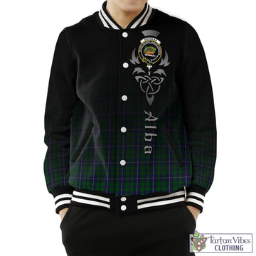 Douglas Green Tartan Baseball Jacket Featuring Alba Gu Brath Family Crest Celtic Inspired