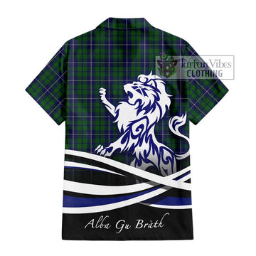 Douglas Green Tartan Short Sleeve Button Shirt with Alba Gu Brath Regal Lion Emblem