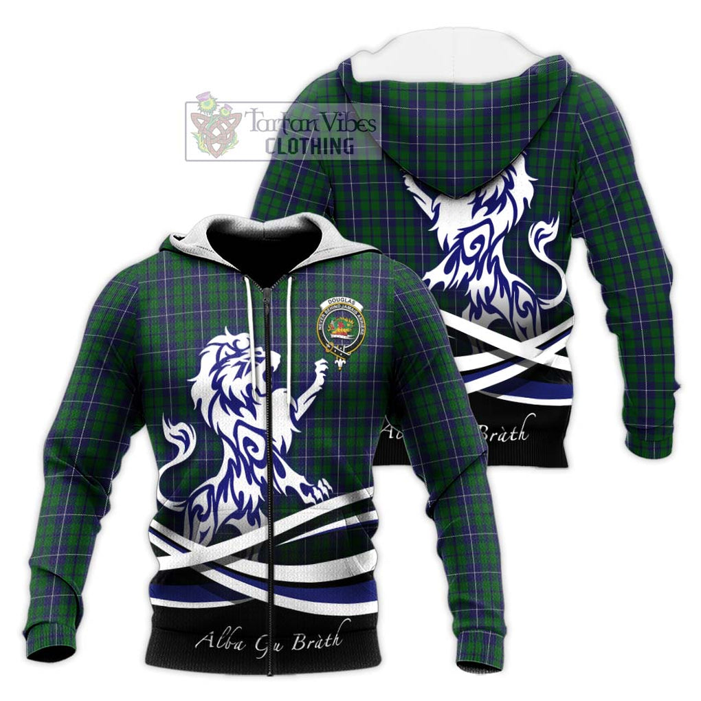 Douglas Green Tartan Knitted Hoodie with Alba Gu Brath Regal Lion Emblem Unisex Knitted Zip Hoodie - Tartanvibesclothing Shop