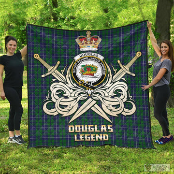 Douglas Green Tartan Quilt with Clan Crest and the Golden Sword of Courageous Legacy