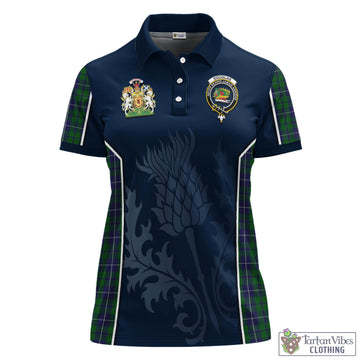 Douglas Green Tartan Women's Polo Shirt with Family Crest and Scottish Thistle Vibes Sport Style