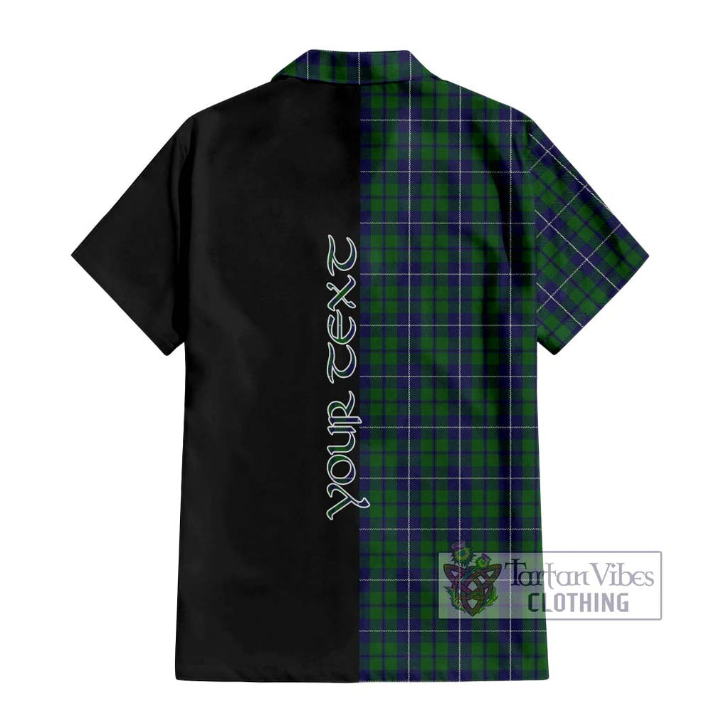 Douglas Green Tartan Short Sleeve Button Shirt with Family Crest and Half Of Me Style - Tartanvibesclothing Shop