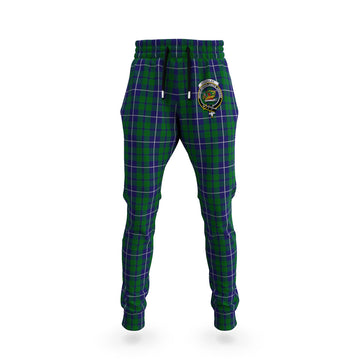 Douglas Green Tartan Joggers Pants with Family Crest