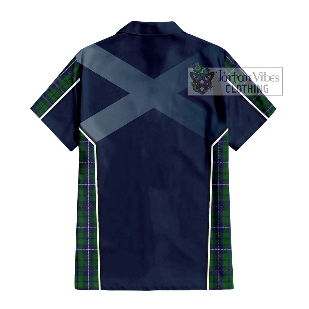 Douglas Green Tartan Short Sleeve Button Shirt with Family Crest and Lion Rampant Vibes Sport Style - Tartan Vibes Clothing