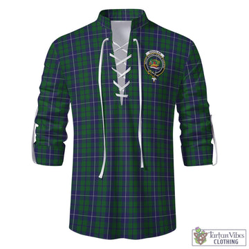 Douglas Green Tartan Men's Scottish Traditional Jacobite Ghillie Kilt Shirt with Family Crest