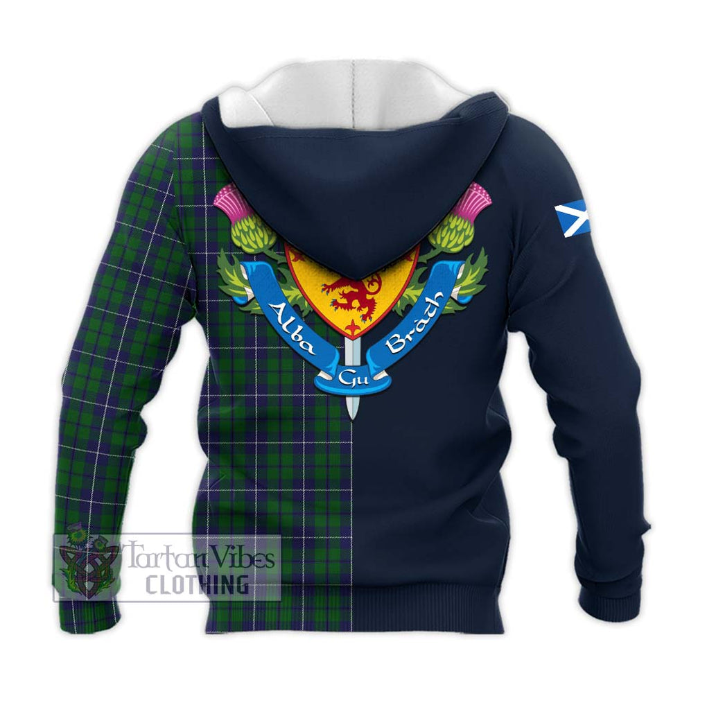 Tartan Vibes Clothing Douglas Green Tartan Knitted Hoodie with Scottish Lion Royal Arm Half Style