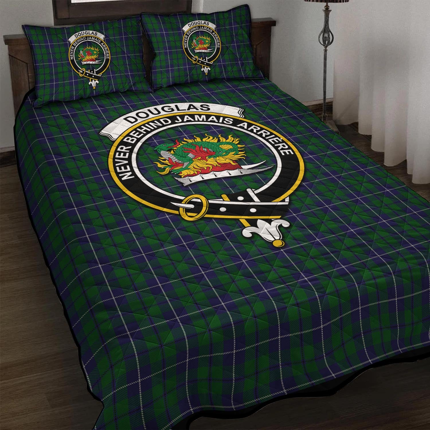 Douglas Green Tartan Quilt Bed Set with Family Crest - Tartan Vibes Clothing