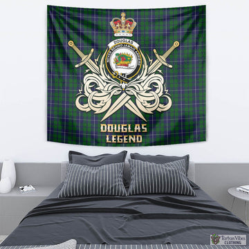 Douglas Green Tartan Tapestry with Clan Crest and the Golden Sword of Courageous Legacy