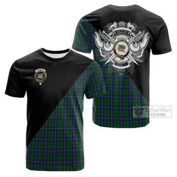 Douglas Green Tartan Cotton T-shirt with Family Crest and Military Logo Style