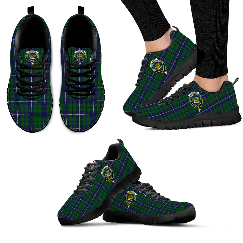 Douglas Green Tartan Sneakers with Family Crest - Tartan Vibes Clothing