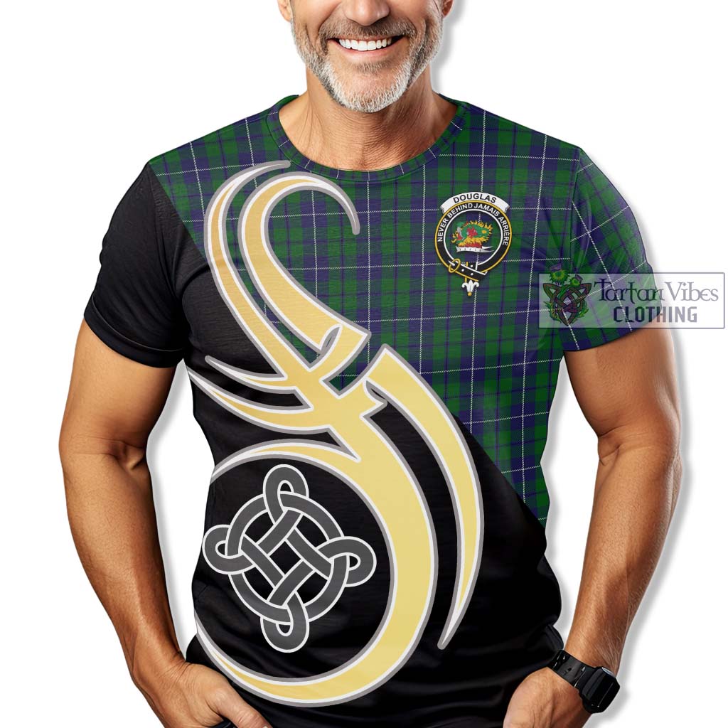 Tartan Vibes Clothing Douglas Green Tartan T-Shirt with Family Crest and Celtic Symbol Style