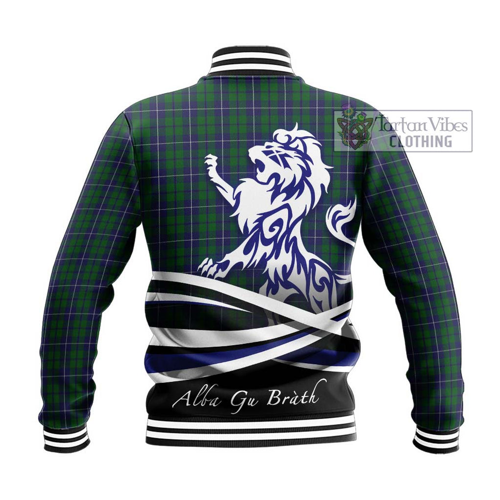 Douglas Green Tartan Baseball Jacket with Alba Gu Brath Regal Lion Emblem - Tartanvibesclothing Shop