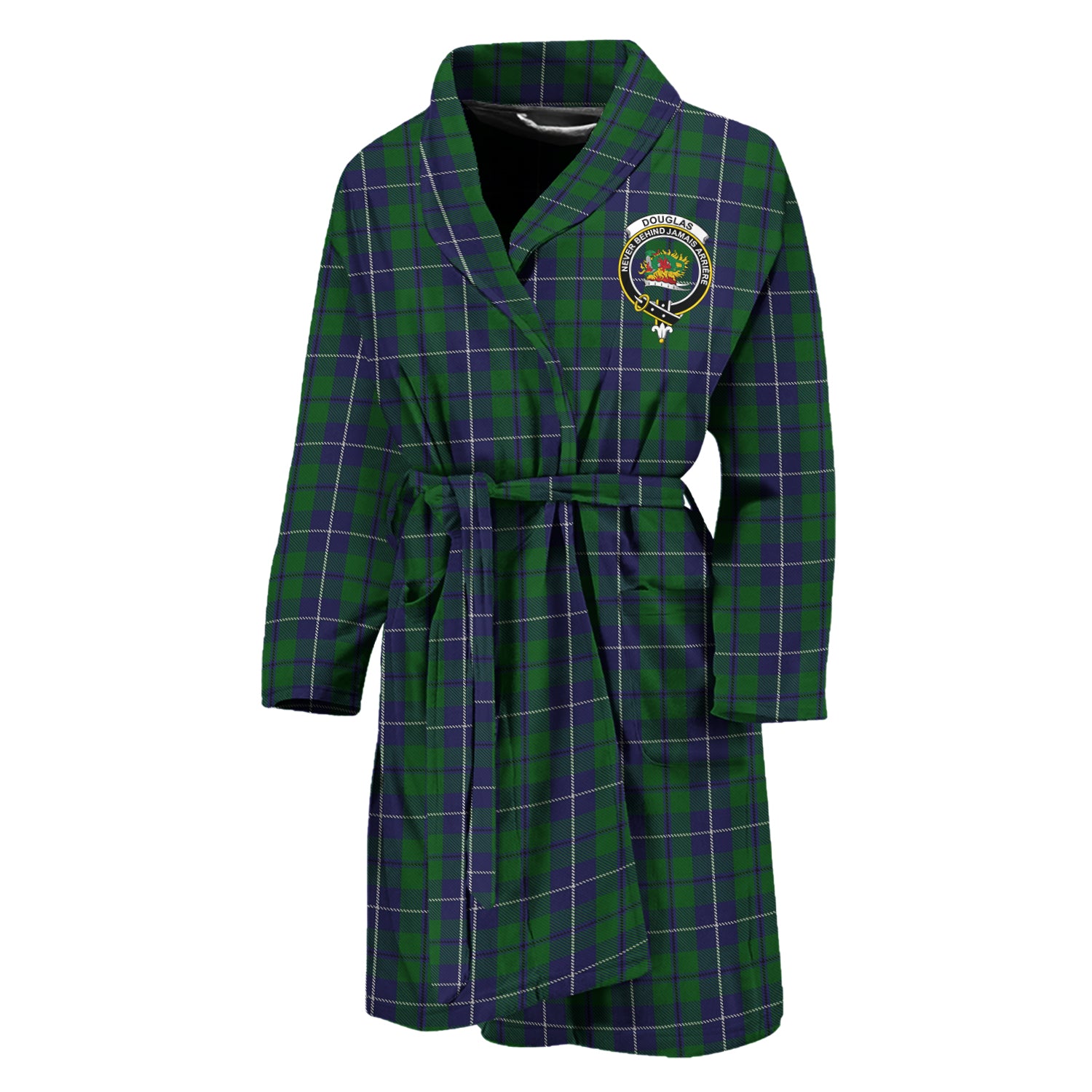 Douglas Green Tartan Bathrobe with Family Crest Unisex M - Tartan Vibes Clothing