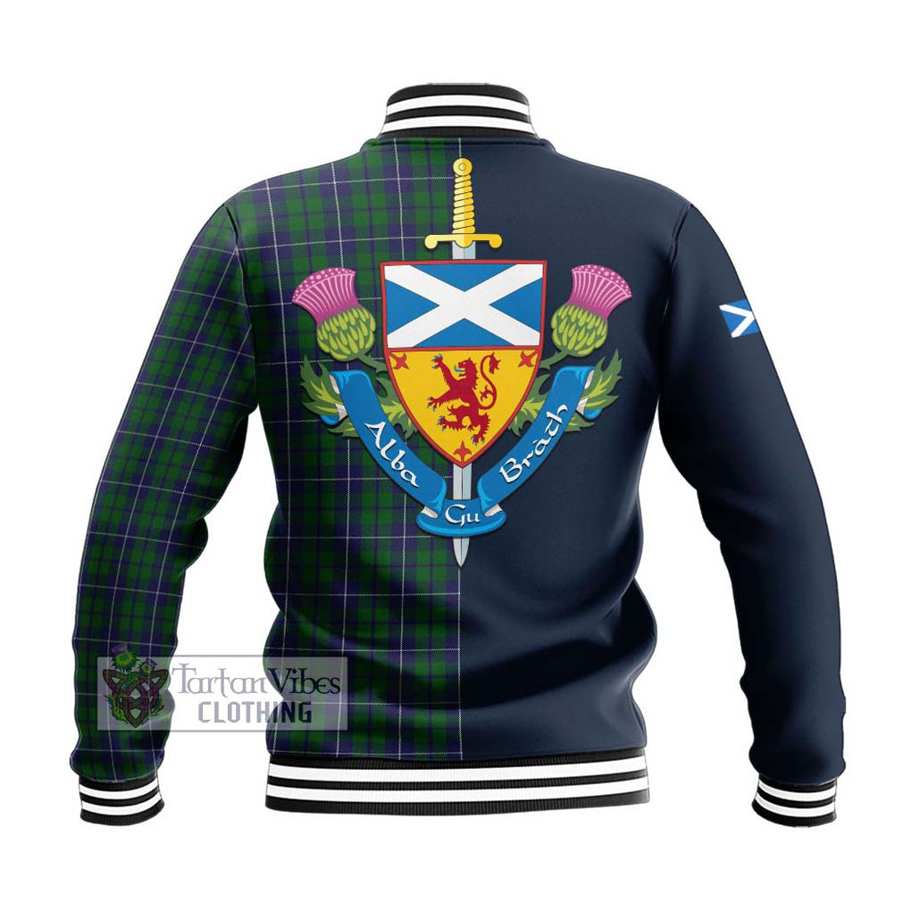 Tartan Vibes Clothing Douglas Green Tartan Baseball Jacket with Scottish Lion Royal Arm Half Style