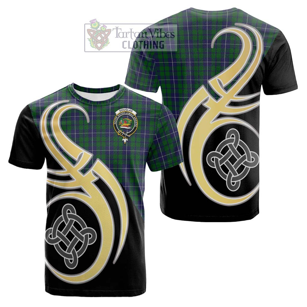 Tartan Vibes Clothing Douglas Green Tartan Cotton T-shirt with Family Crest and Celtic Symbol Style