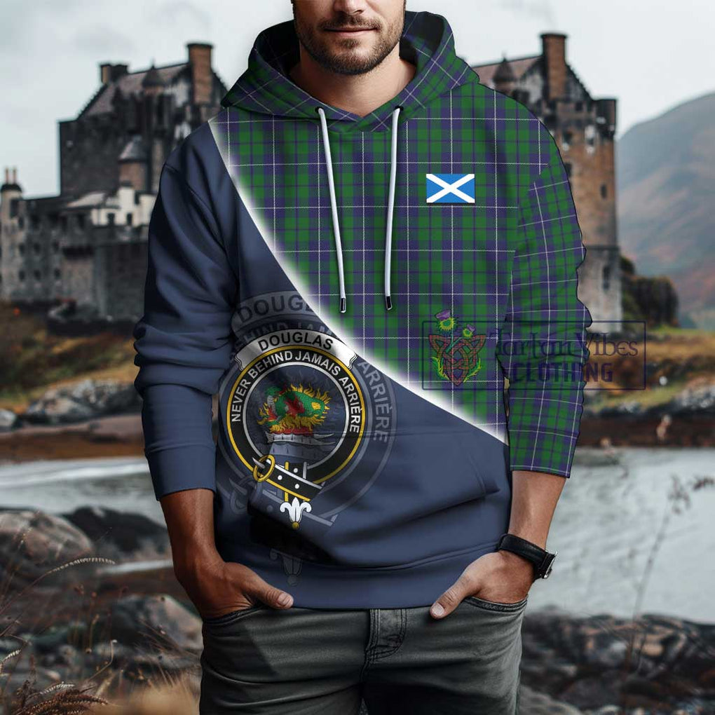 Douglas Green Tartan Hoodie with Personalised National Flag and Family Crest Half Style - Tartanvibesclothing Shop