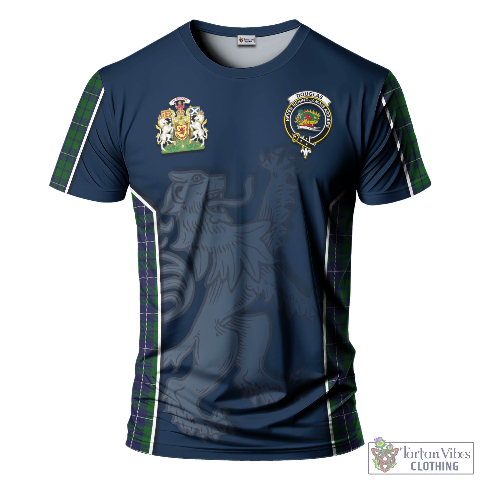 Tartan Vibes Clothing Douglas Green Tartan T-Shirt with Family Crest and Lion Rampant Vibes Sport Style